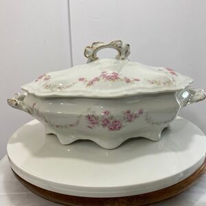 Antique Haviland Limoges Versailles Soup Tureen, Pink Floral Porcelain Finial